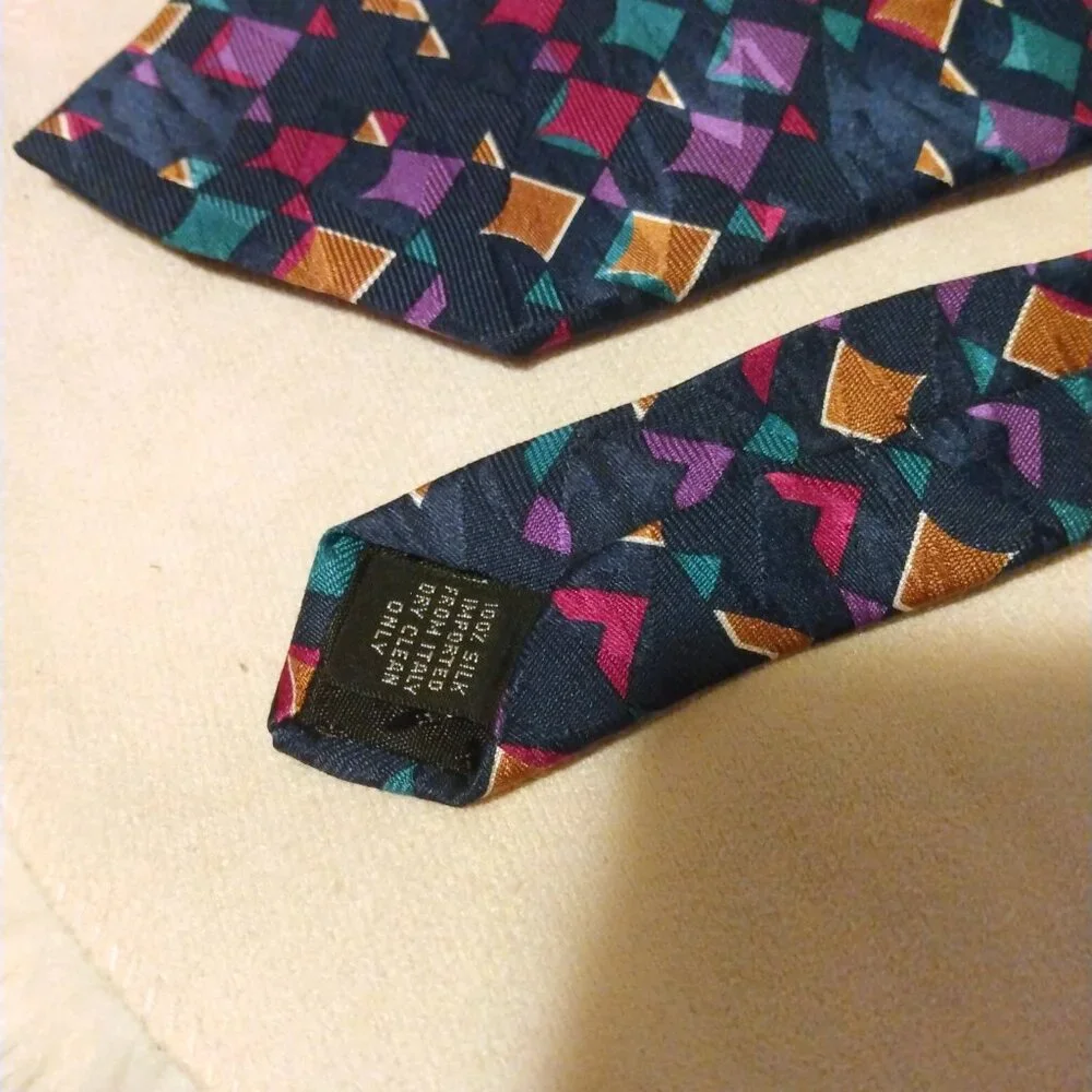 Vintage 90s LaCravatte Wide Silk Neck Tie 56” Retro Y2K Geometric Jewel Tone
